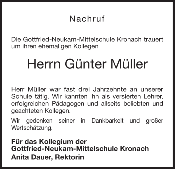 Anzeige von Günter Müller von MGO