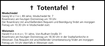 Anzeige von Totentafel vom 19.02.2015 von MGO