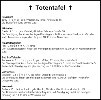 Anzeige von Totentafel vom 17.03.2015 von MGO