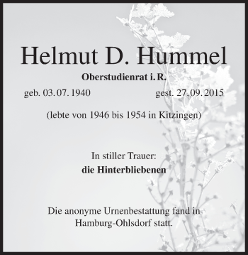 Anzeige von Helmut D. Hummel von MGO