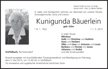 Anzeige von Kunigunda Bäuerlein von MGO