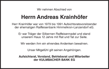 Anzeige von Andreas Krainhöfner von MGO