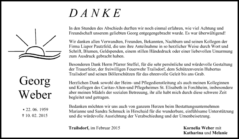  Traueranzeige für Georg Weber vom 28.02.2015 aus MGO