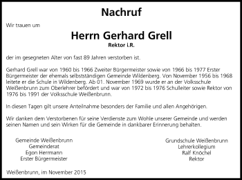 Anzeige von Gerhard Grell von MGO
