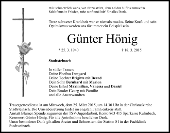 Anzeige von Günter Hönig von MGO