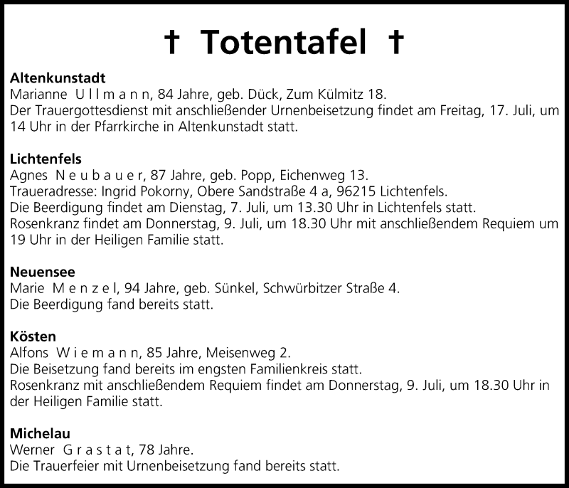  Traueranzeige für Marie Menzel vom 07.07.2015 aus MGO