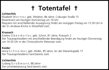 Anzeige von Totentafel vom 05.02.2015 von MGO