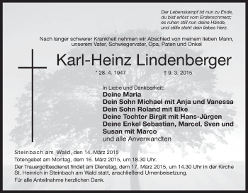 Anzeige von Karl-Heinz Lindenberger von MGO