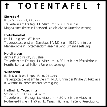Anzeige von Totentafel vom 12.03.2015 von MGO