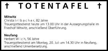 Anzeige von Christa Irlbacher von MGO