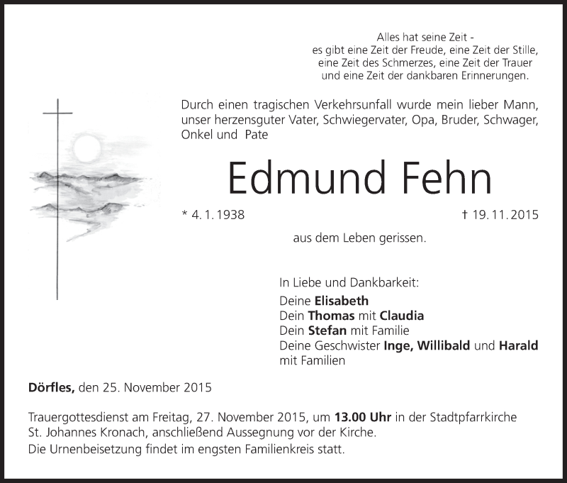  Traueranzeige für Edmund Fehn vom 25.11.2015 aus MGO