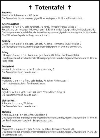 Anzeige von Totentafel vom 25.03.2015 von MGO