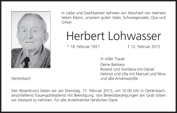 Anzeige von Herbert Lohwasser von MGO