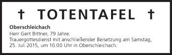 Anzeige von Totentafel, vom 25.07.2015 von MGO