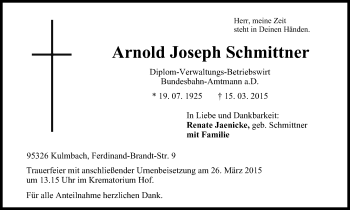 Anzeige von Arnold Joseph Schmittner von MGO