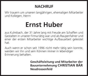 Anzeige von Ernst Huber von MGO