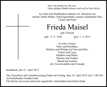 Anzeige von Frieda Maisel von MGO