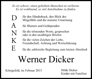 Anzeige von Werner Dicker von MGO