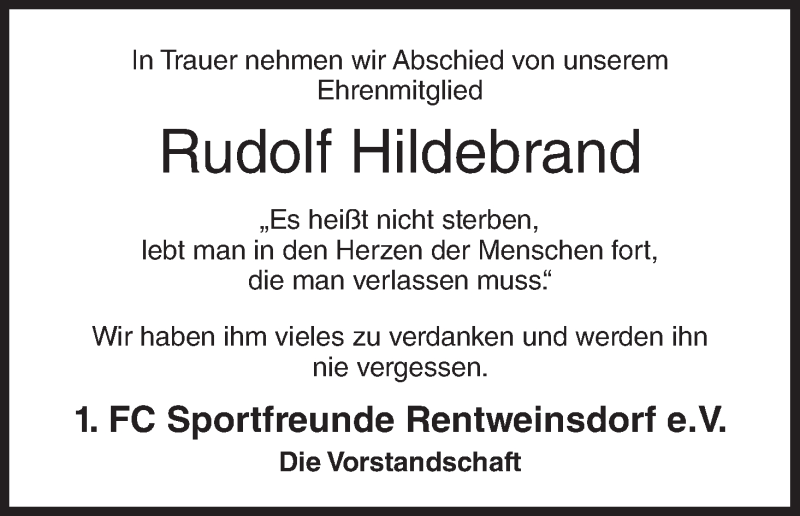  Traueranzeige für Rudolf Hildebrand vom 06.10.2015 aus MGO