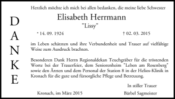 Anzeige von Elisabeth Herrmann von MGO