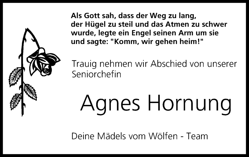  Traueranzeige für Agnes Hornung vom 11.12.2015 aus MGO