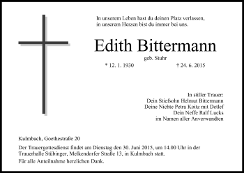 Anzeige von Edith Bittermann von MGO