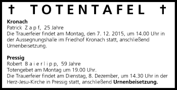 Anzeige von Totentafel vom 05.12.2015 von MGO