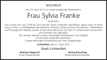Anzeige von Sylvia Franke von MGO