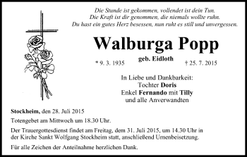 Anzeige von Walburga Popp von MGO