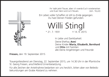 Anzeige von Willi Stingl von MGO