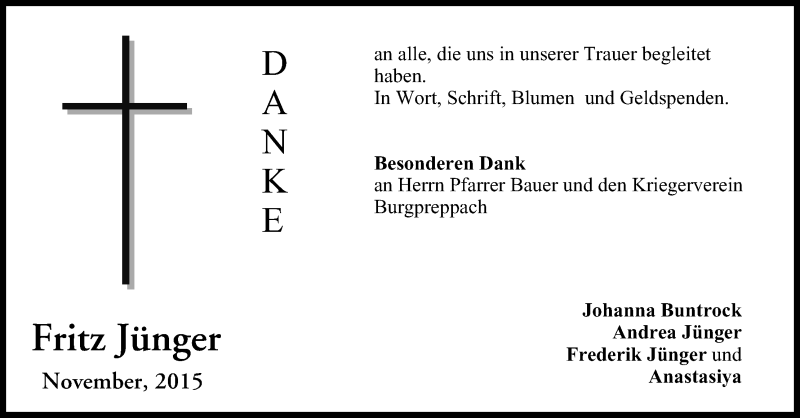  Traueranzeige für Fritz Jünger vom 10.11.2015 aus MGO