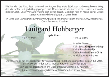 Anzeige von Luitgard Hohberger von MGO