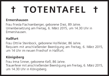 Anzeige von Totentafel vom 05.03.2015 von MGO