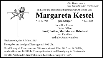 Anzeige von Margareta Kestel von MGO