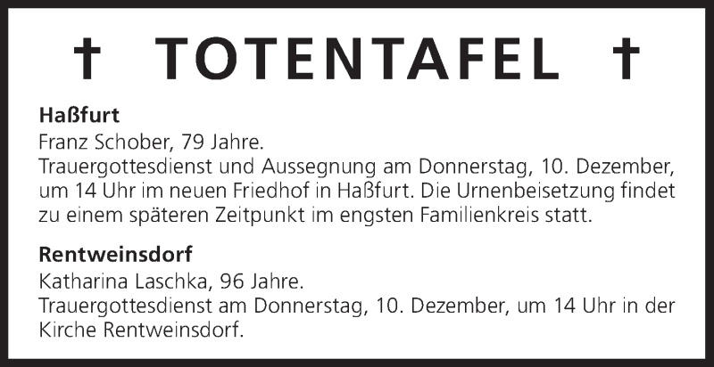  Traueranzeige für Totentafel vom 09.12.2015 vom 09.12.2015 aus MGO