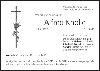Anzeige von Alfred Knolle von MGO
