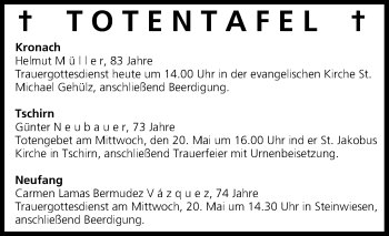 Anzeige von Totentafel vom 19.05.2015 von MGO