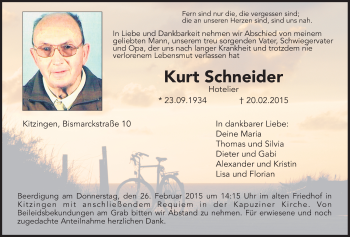 Anzeige von Kurt Schneider von MGO