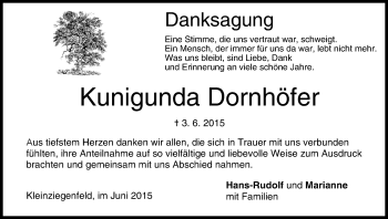 Anzeige von Kunigunda Dornhöfer von MGO