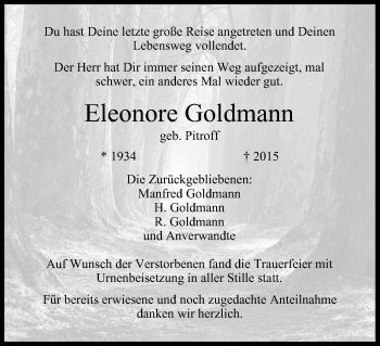 Anzeige von Eleonore Goldmann von MGO