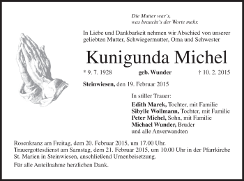 Anzeige von Kunigunda Michel von MGO