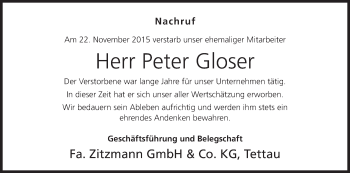 Anzeige von Peter Gloser von MGO