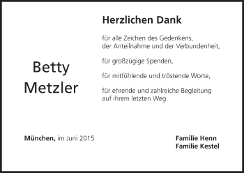 Anzeige von Betty Metzler von MGO