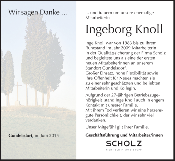 Anzeige von Ingeborg Knoll von MGO