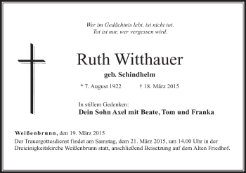 Anzeige von Ruth Witthauer von MGO