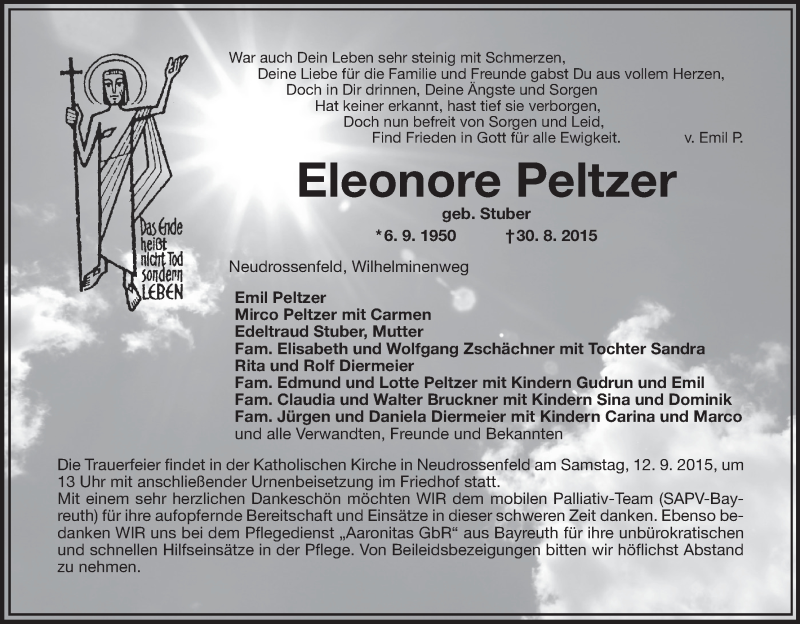  Traueranzeige für Eleonore Peltzer vom 09.09.2015 aus MGO