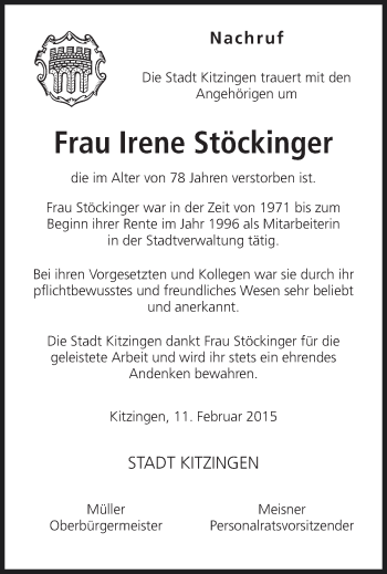 Anzeige von Irene Stöckinger von MGO
