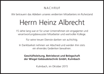 Anzeige von Heinz Albrecht von MGO