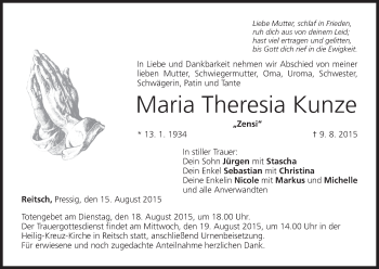 Anzeige von Maria Theresia Kunze von MGO