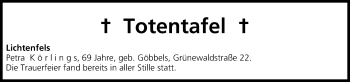 Anzeige von Totentafel vom 31.10.2015 von MGO